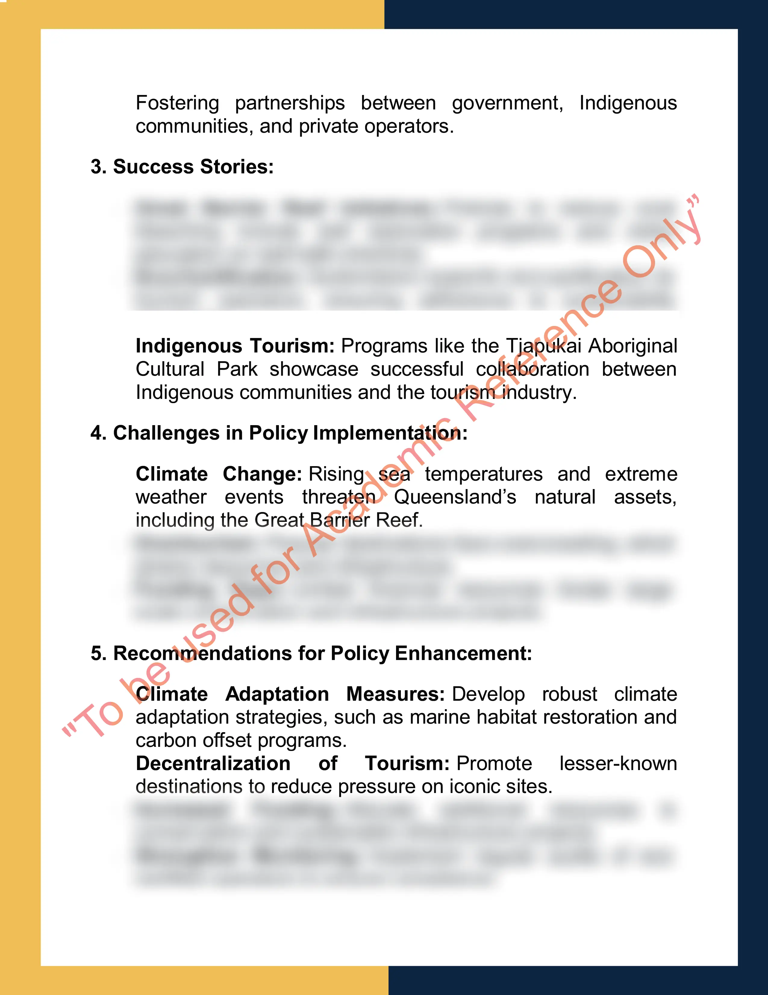 Assignment sample solution for Tourism Policy Analysis 1